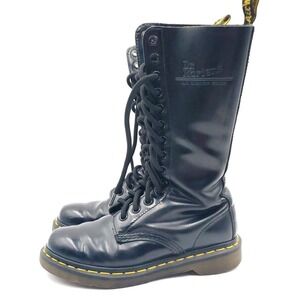 Vintage DR. MARTENS 14 Eyelet Lace-up Black Leather Mid Calf Boots Size 5